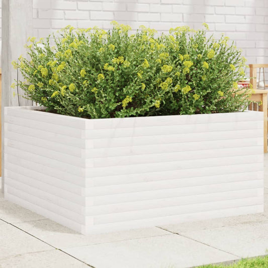 vidaXL Jardinera de madera maciza de pino blanca 90x90x46 cm