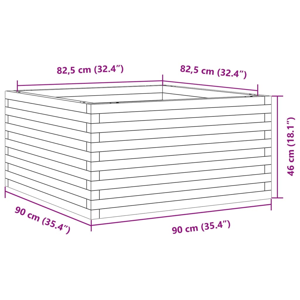 vidaXL Jardinera de madera maciza Douglas 90x90x46 cm