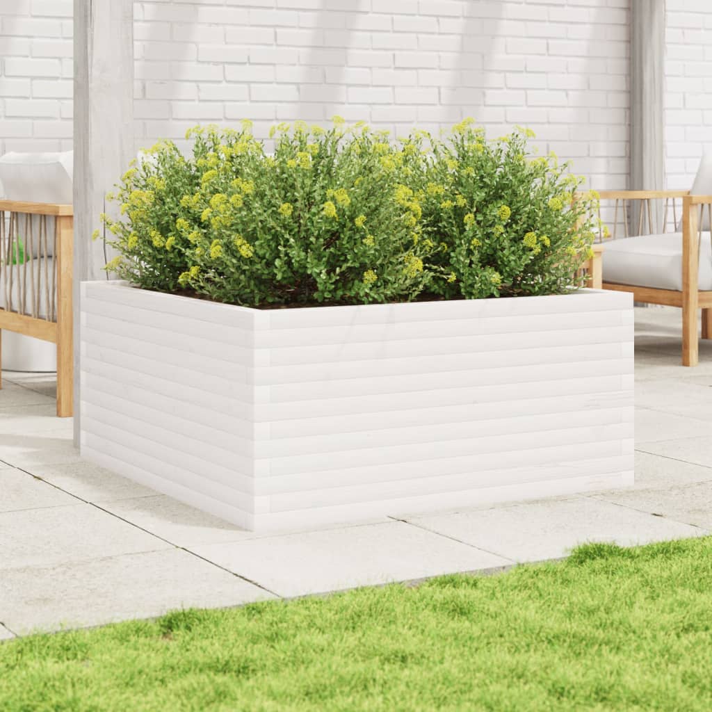 vidaXL Jardinera madera maciza de pino blanco 100x100x46 cm