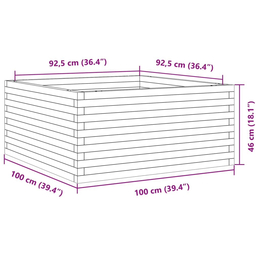 vidaXL Jardinera madera maciza de pino blanco 100x100x46 cm