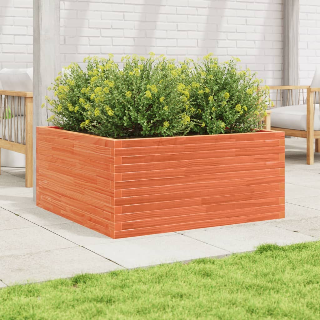 vidaXL Jardinera de madera maciza pino marrón cera 100x100x46 cm