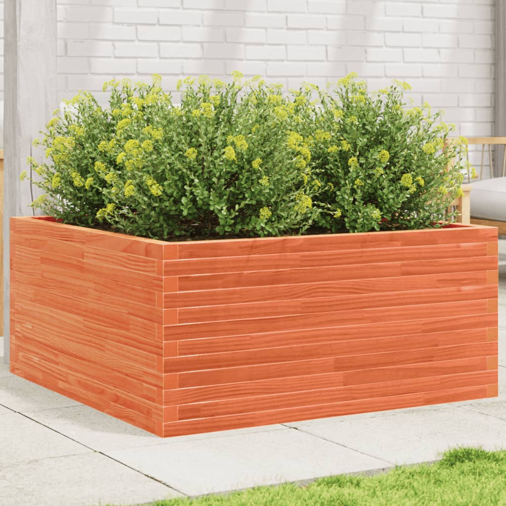 vidaXL Jardinera de madera maciza pino marrón cera 100x100x46 cm