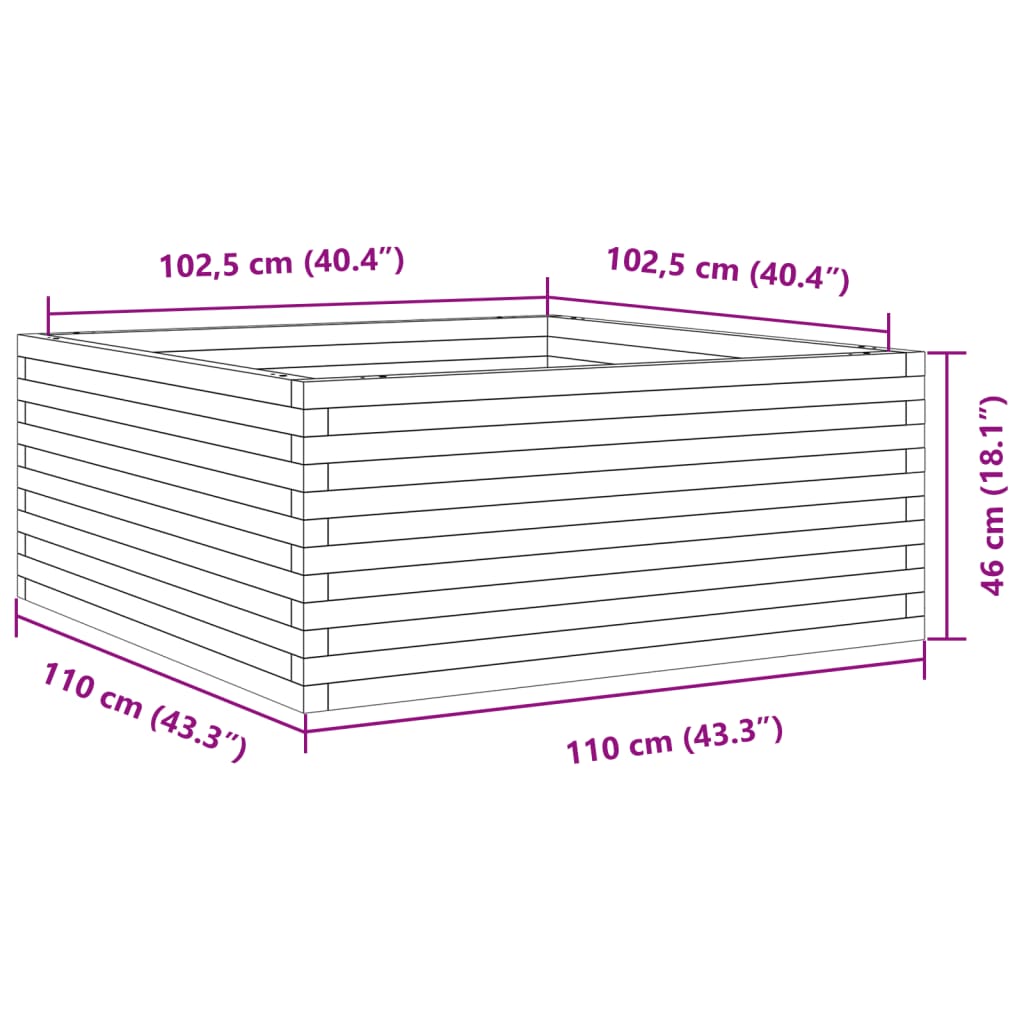 vidaXL Jardinera madera maciza de pino blanco 110x110x46 cm