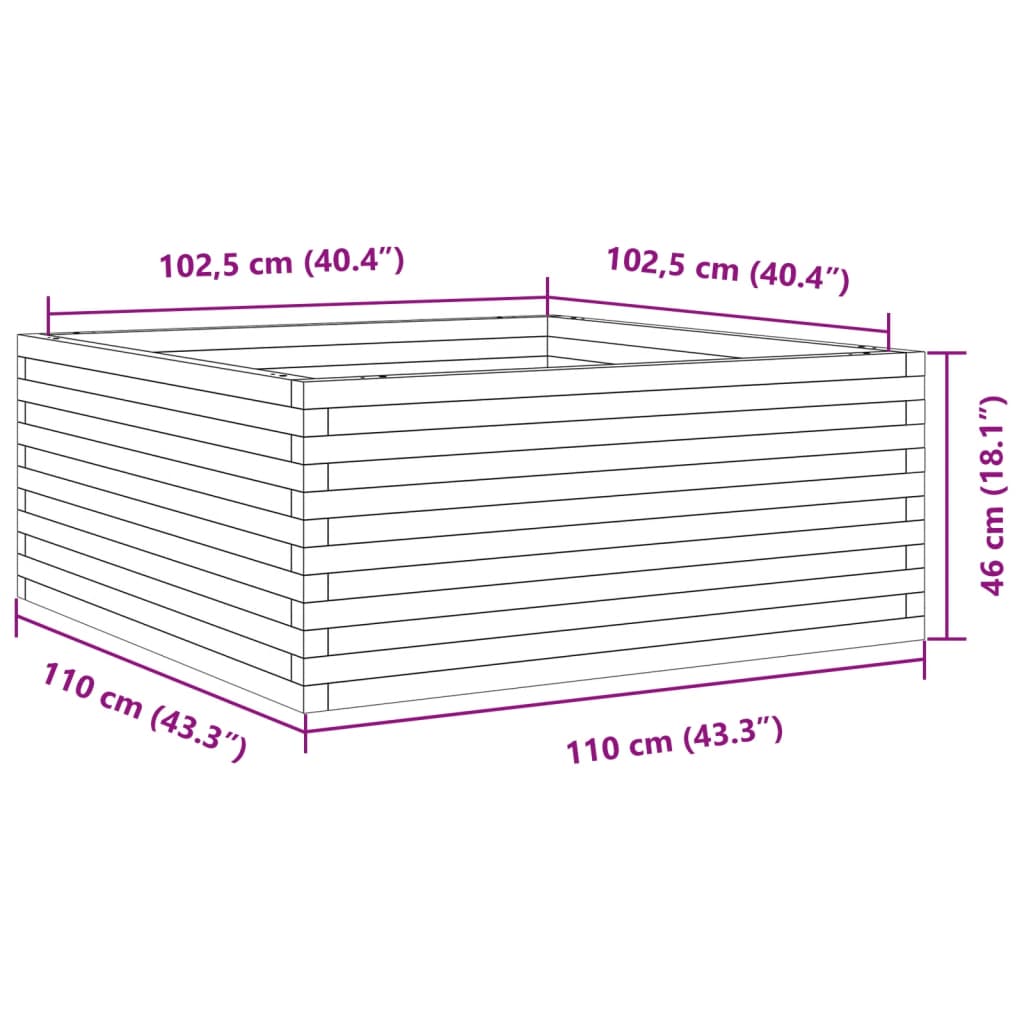 vidaXL Jardinera de madera maciza de pino marrón cera 110x110x46 cm