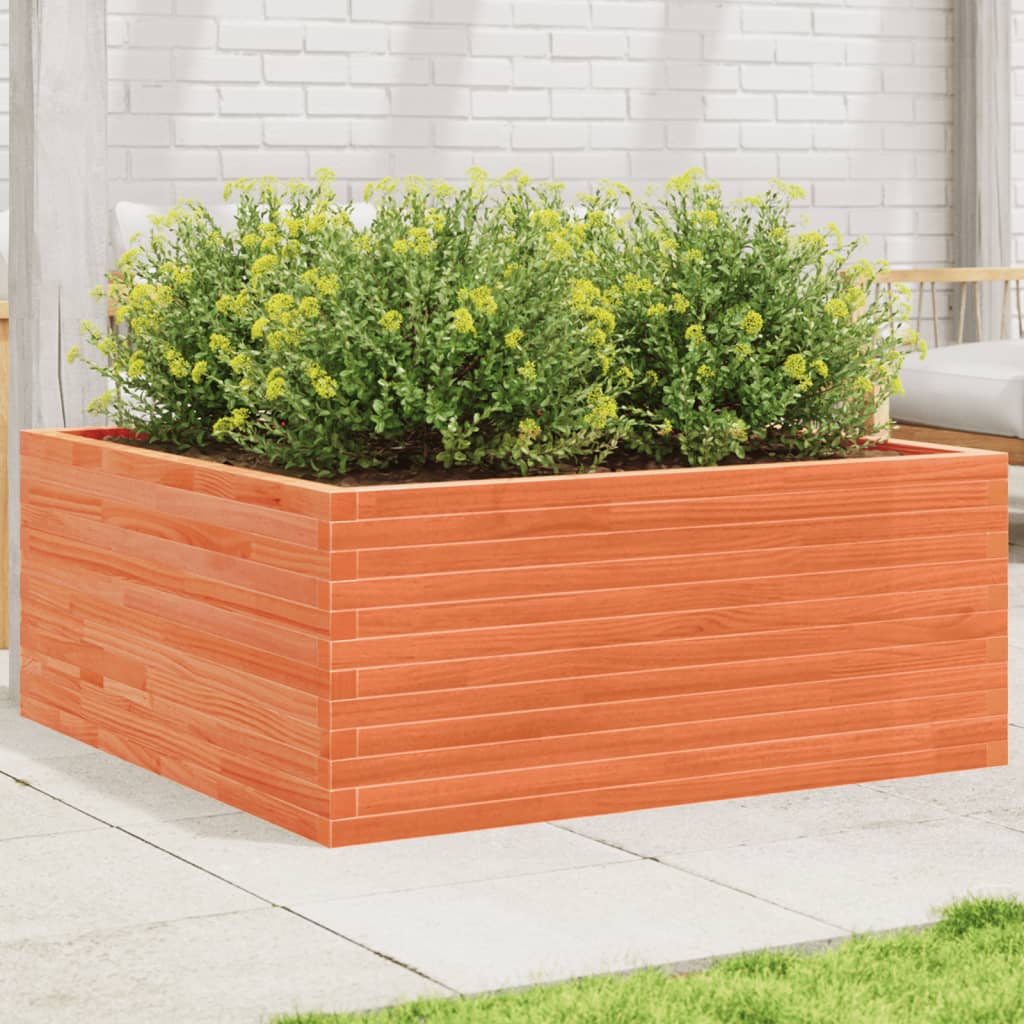 vidaXL Jardinera de madera maciza de pino marrón cera 110x110x46 cm