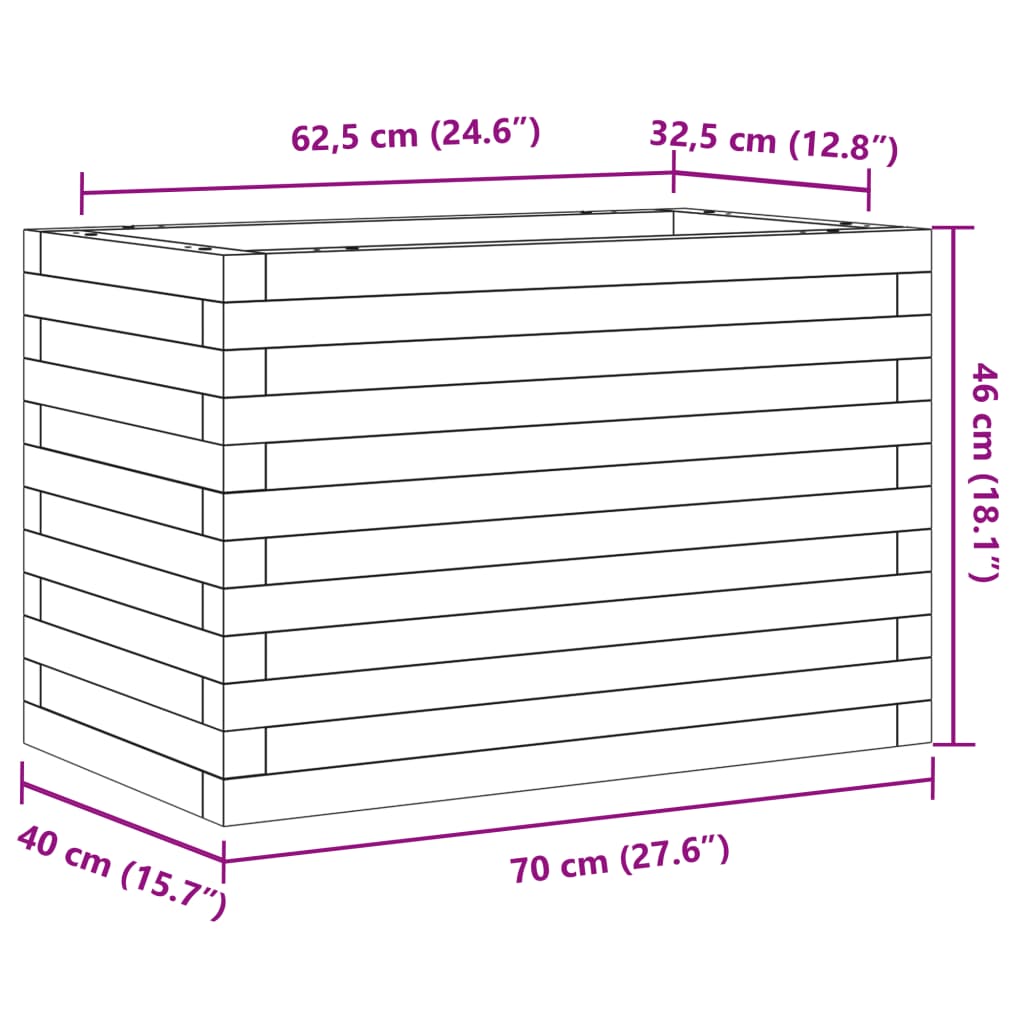 vidaXL Jardinera madera maciza de pino 70x40x46 cm