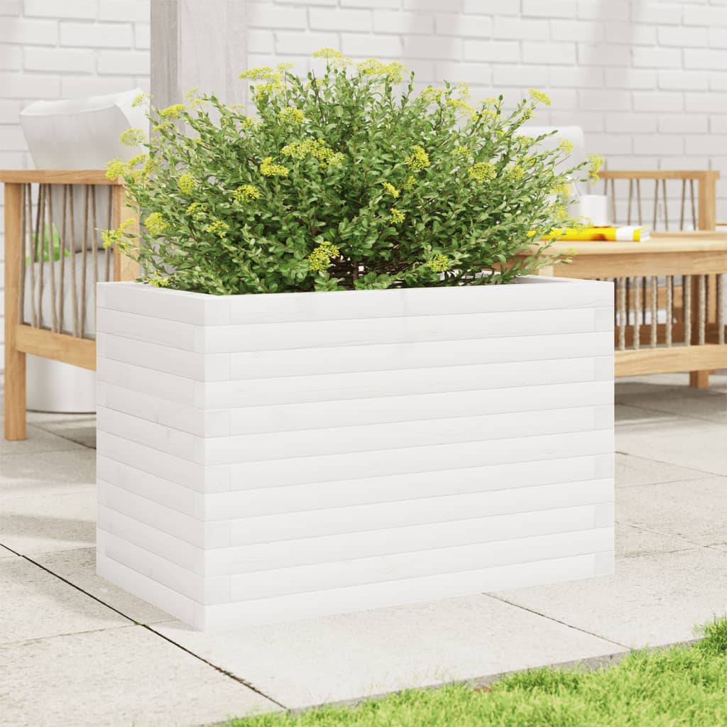 vidaXL Jardinera de madera maciza de pino blanca 70x40x46 cm