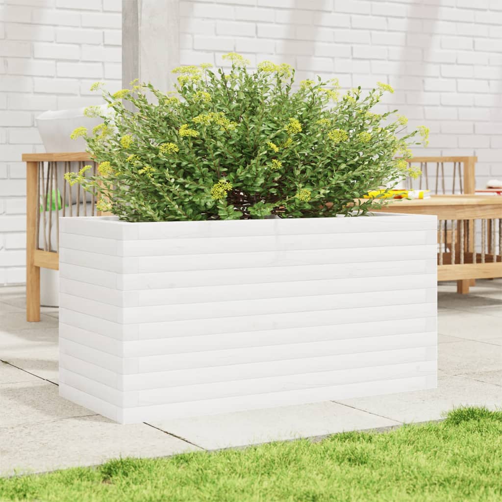 vidaXL Jardinera de madera maciza de pino blanca 90x40x46 cm