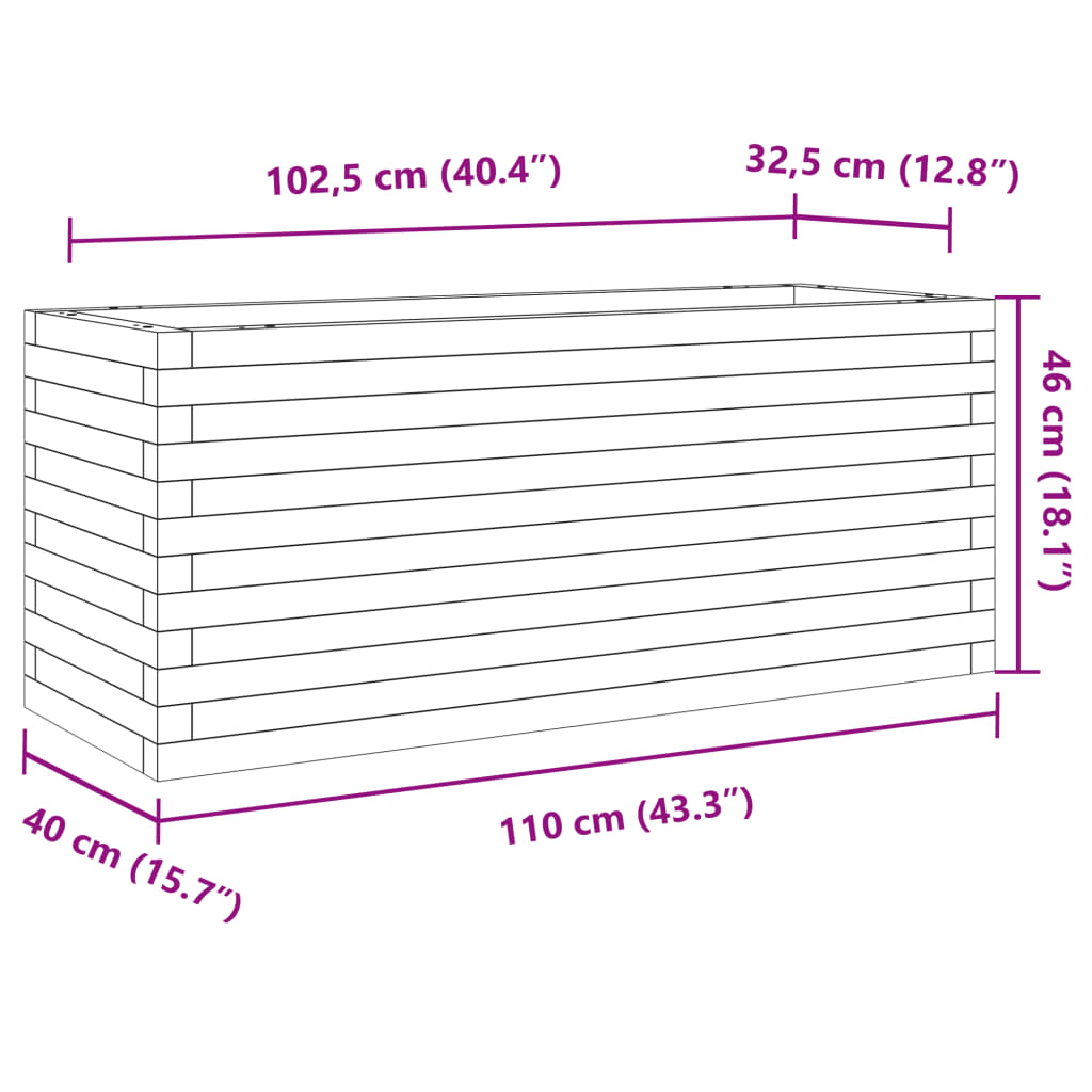 vidaXL Jardinera de madera maciza de pino 110x40x46 cm