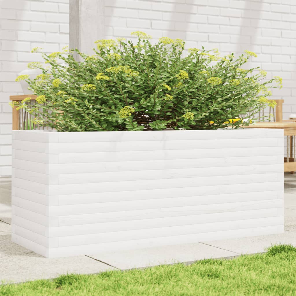 vidaXL Jardinera de madera maciza de pino blanca 110x40x46 cm