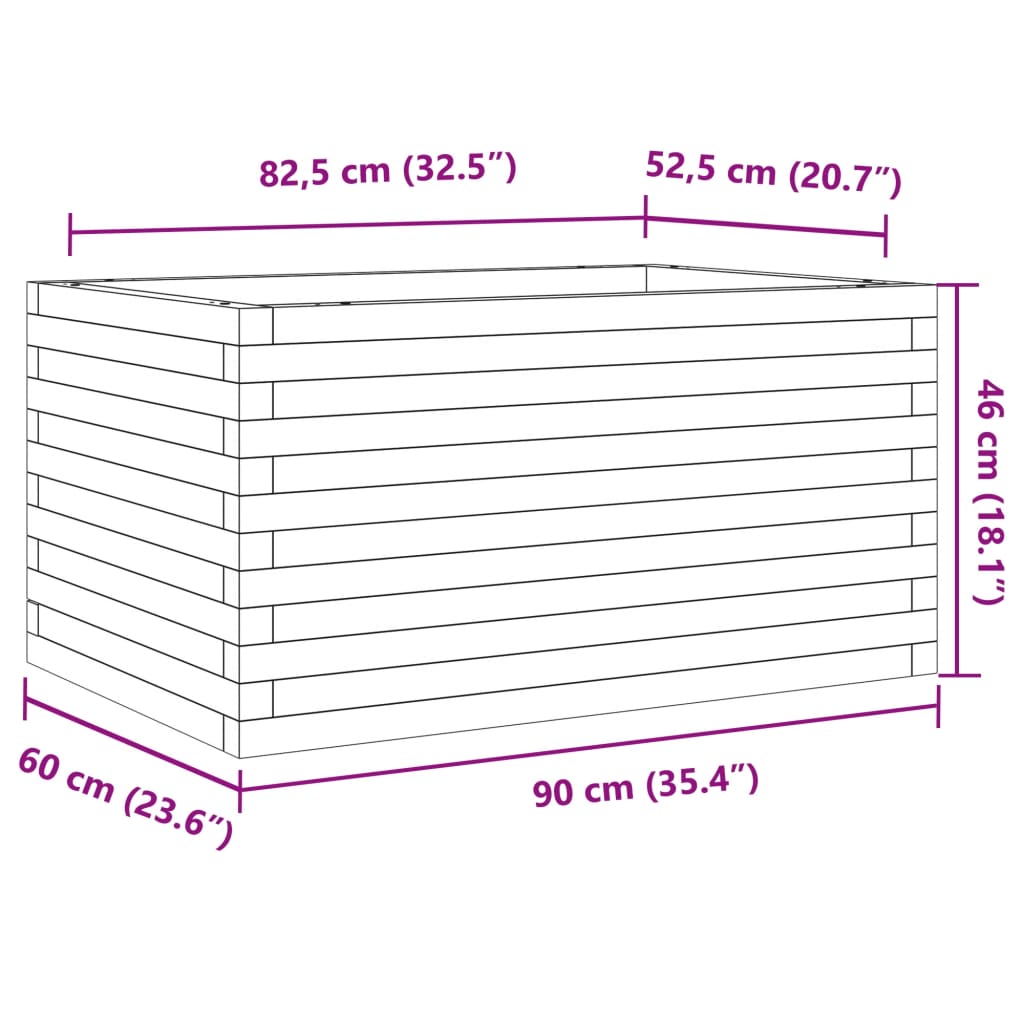 vidaXL Jardinera de madera maciza de pino 90x60x46 cm