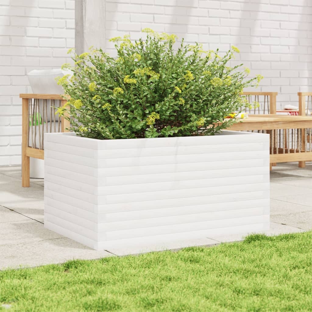 vidaXL Jardinera de madera maciza de pino blanco 90x60x46 cm