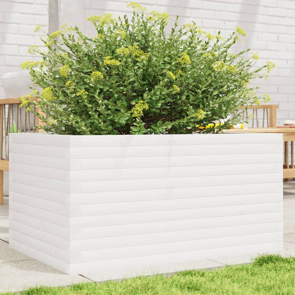 vidaXL Jardinera de madera maciza de pino blanco 90x60x46 cm