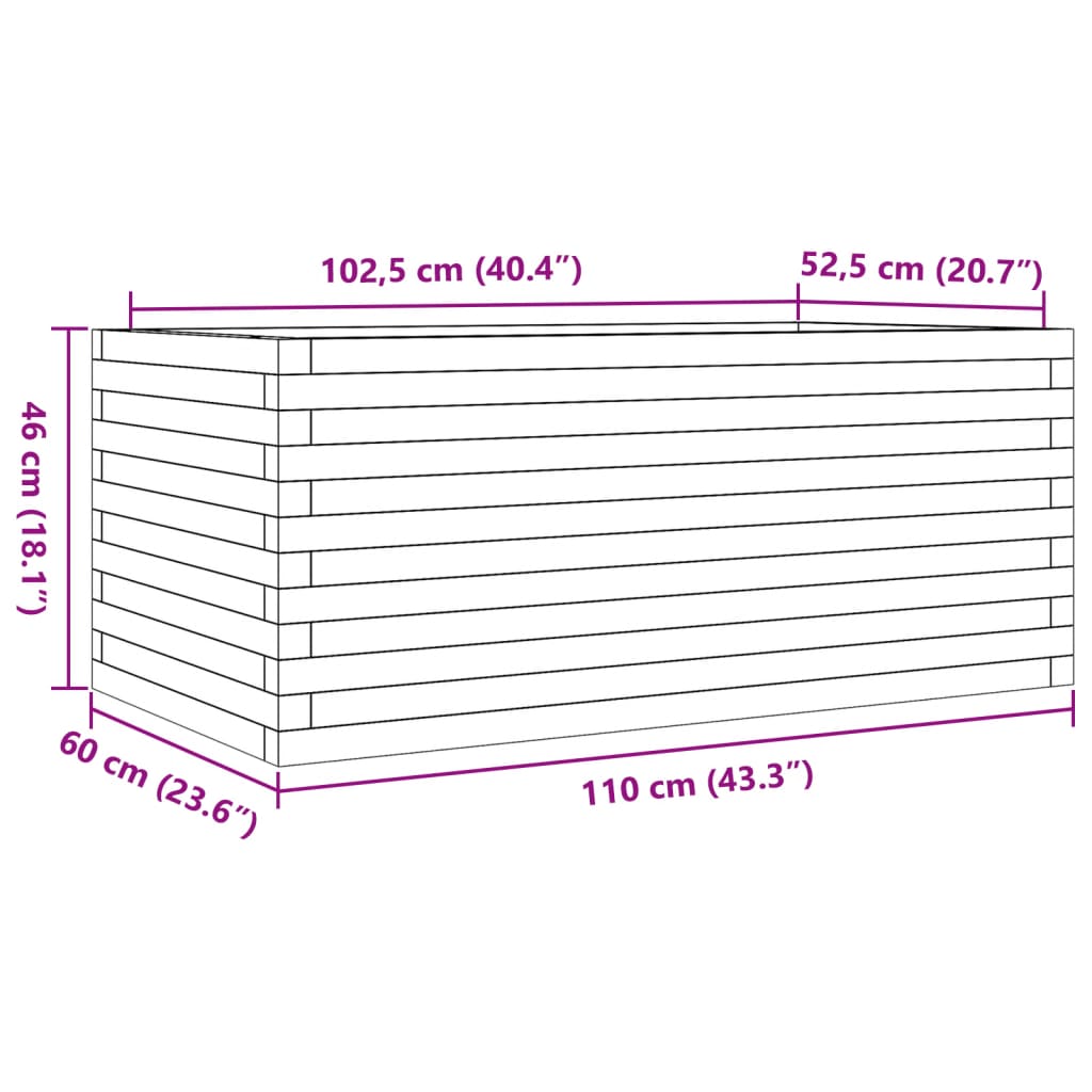 vidaXL Jardinera de madera maciza de pino 110x60x46 cm