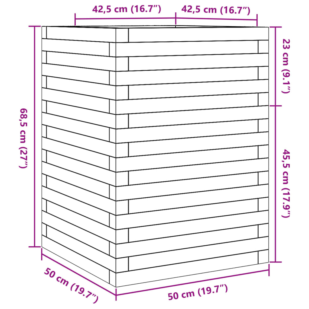 vidaXL Jardinera de madera maciza de pino 50x50x68,5 cm