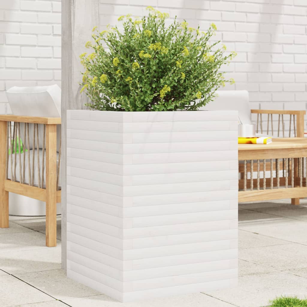 vidaXL Jardinera madera maciza de pino blanco 50x50x68,5 cm