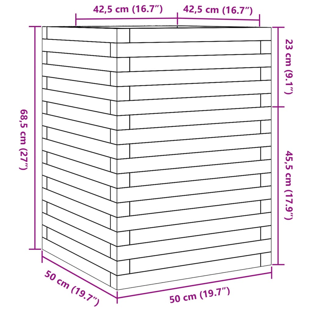 vidaXL Jardinera madera maciza de pino blanco 50x50x68,5 cm