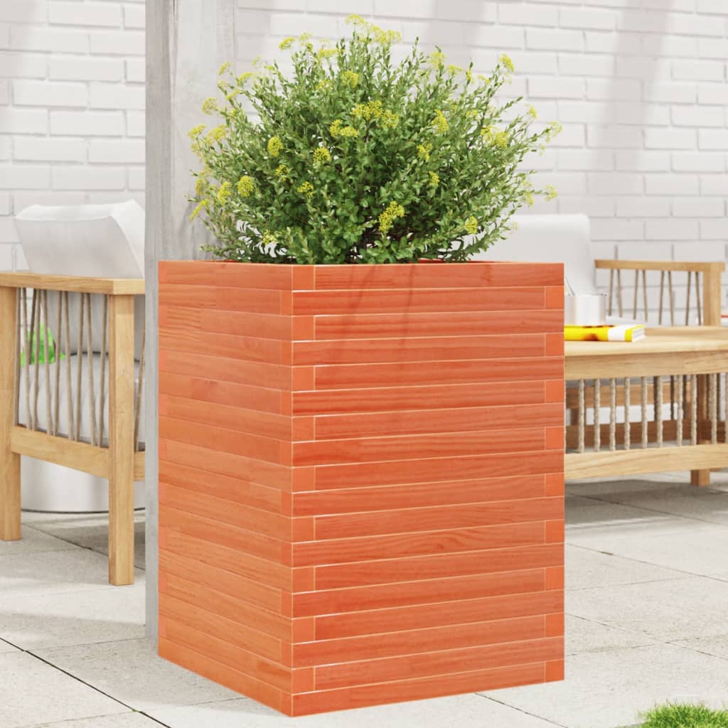 vidaXL Jardinera madera maciza de pino marrón cera 50x50x68,5 cm