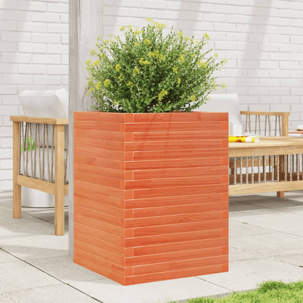 vidaXL Jardinera madera maciza de pino marrón cera 50x50x68,5 cm