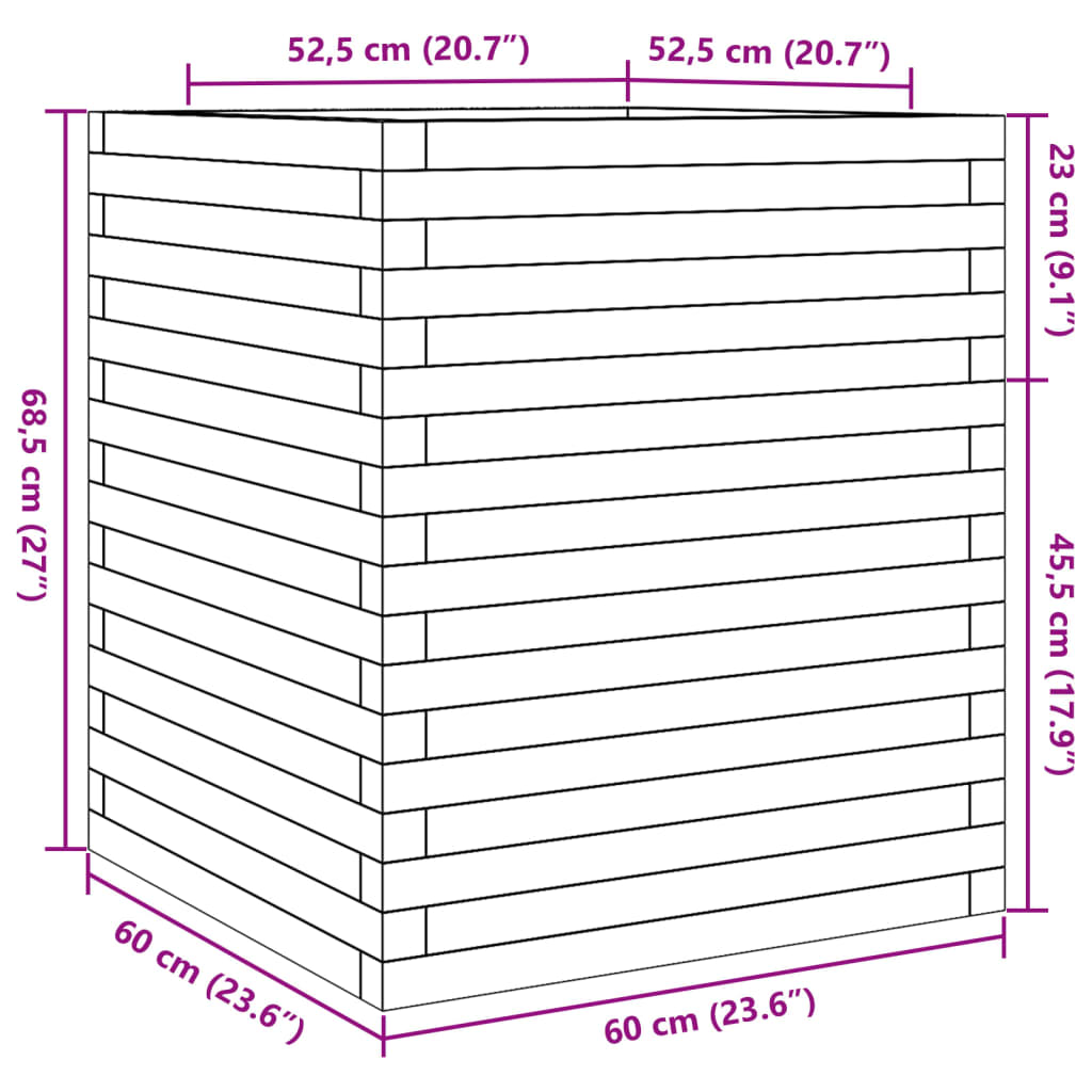 vidaXL Jardinera de madera maciza de pino 60x60x68,5 cm