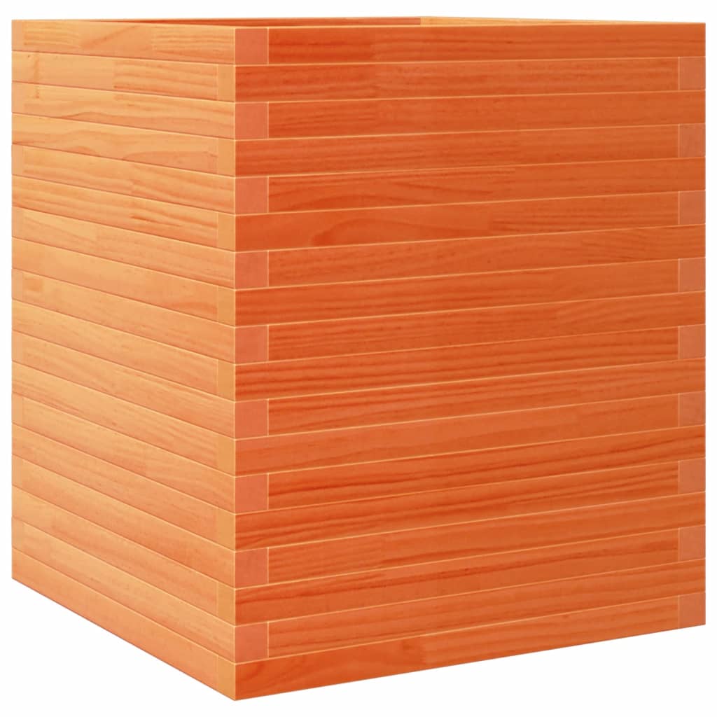 vidaXL Jardinera de madera maciza de pino marrón cera 60x60x68,5 cm