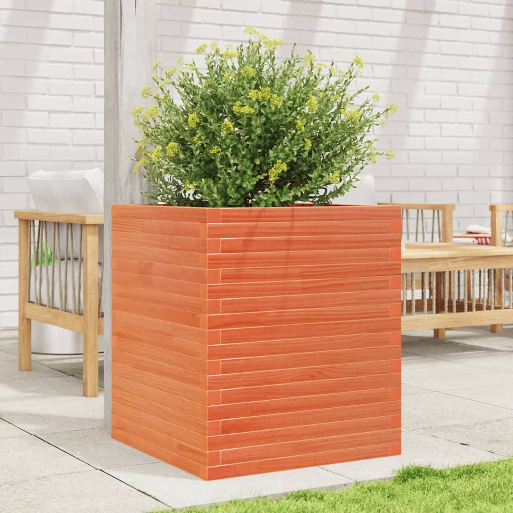 vidaXL Jardinera de madera maciza de pino marrón cera 60x60x68,5 cm