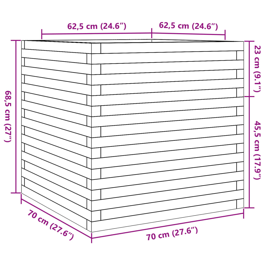 vidaXL Jardinera de madera maciza de pino 70x70x68,5 cm