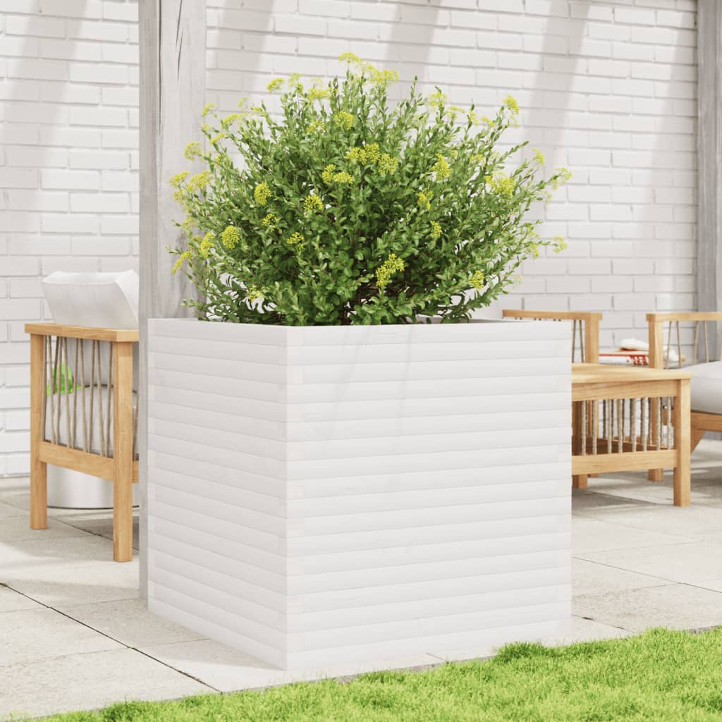 vidaXL Jardinera de madera maciza de pino blanca 70x70x68,5 cm