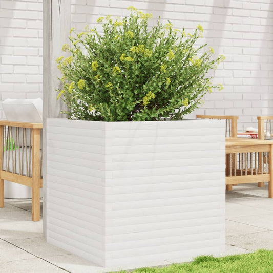 vidaXL Jardinera de madera maciza de pino blanca 70x70x68,5 cm