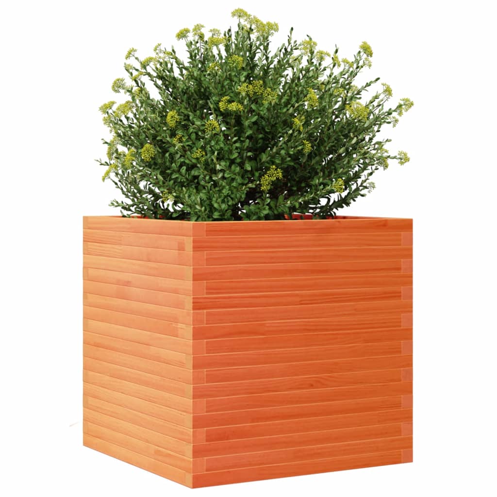 vidaXL Jardinera de madera maciza de pino marrón cera 70x70x68,5 cm