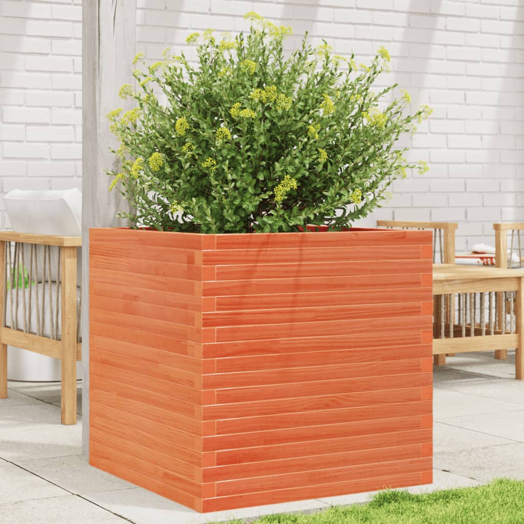 vidaXL Jardinera de madera maciza de pino marrón cera 70x70x68,5 cm