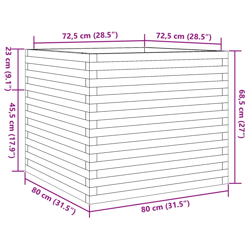 vidaXL Jardinera de madera maciza de pino 80x80x68,5 cm