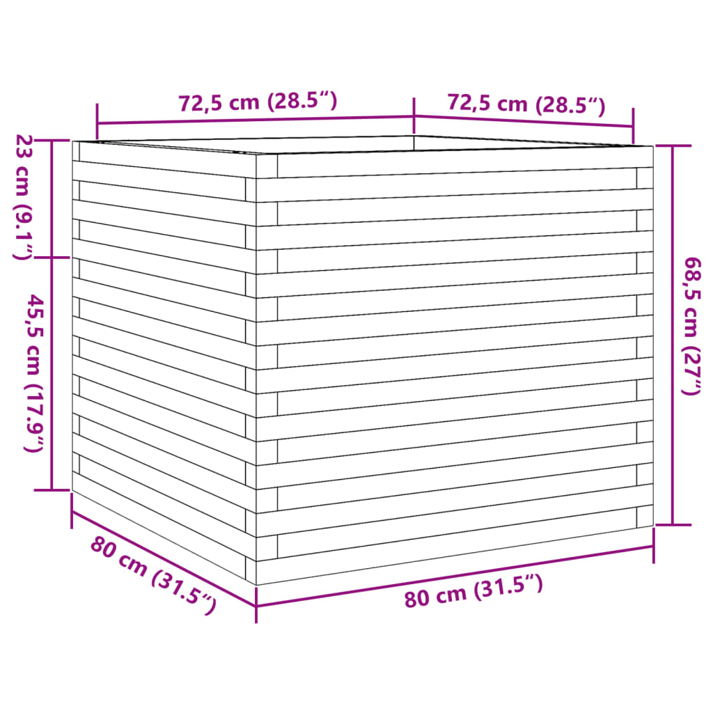 vidaXL Jardinera madera maciza de pino blanco 80x80x68,5 cm