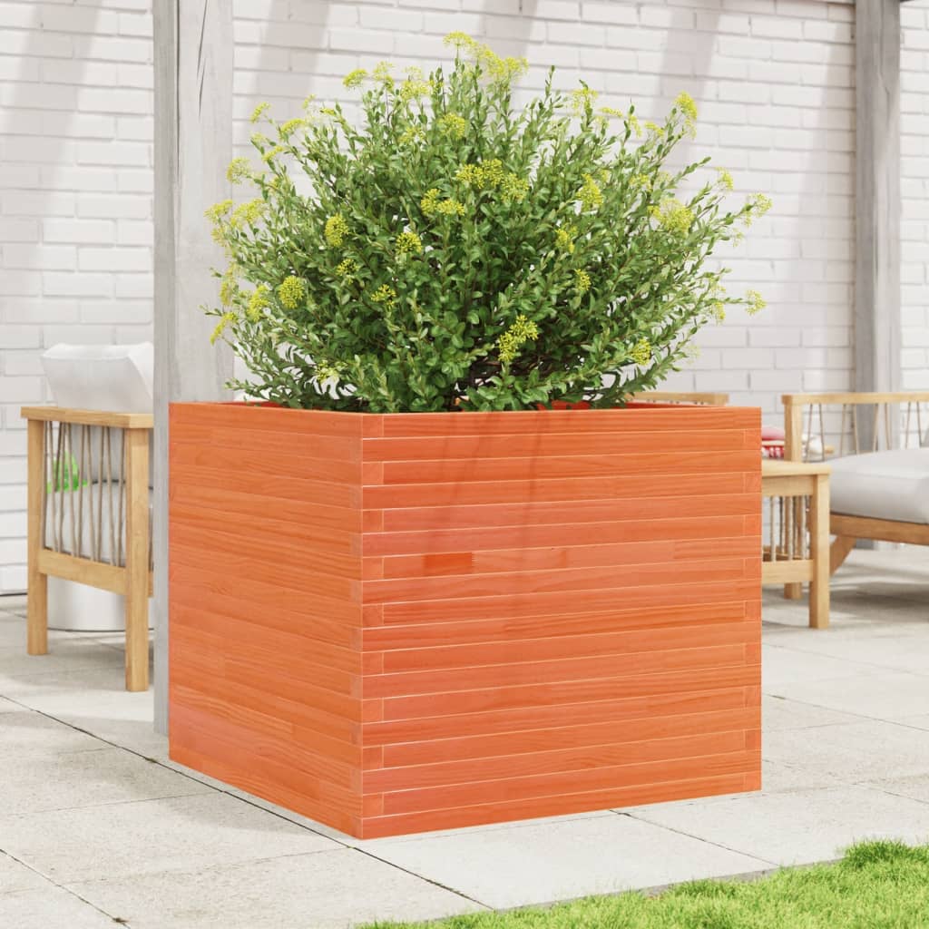 vidaXL Jardinera madera maciza de pino marrón cera 80x80x68,5 cm