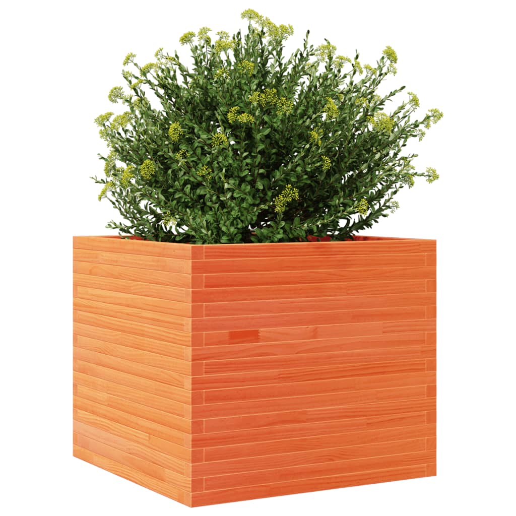 vidaXL Jardinera madera maciza de pino marrón cera 80x80x68,5 cm