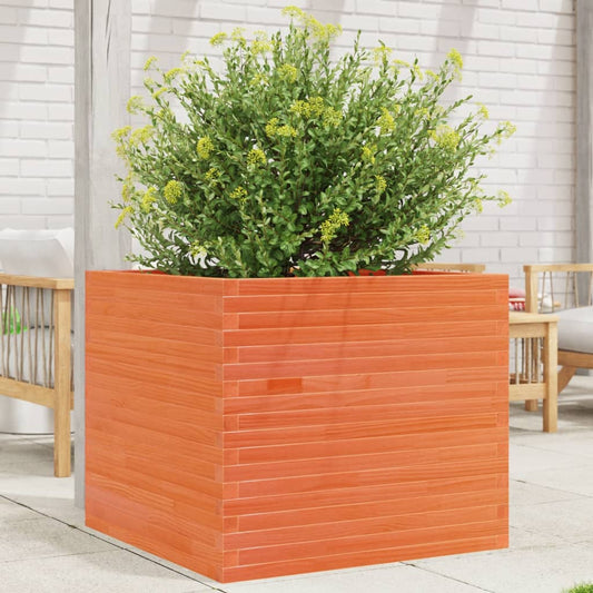 vidaXL Jardinera madera maciza de pino marrón cera 80x80x68,5 cm