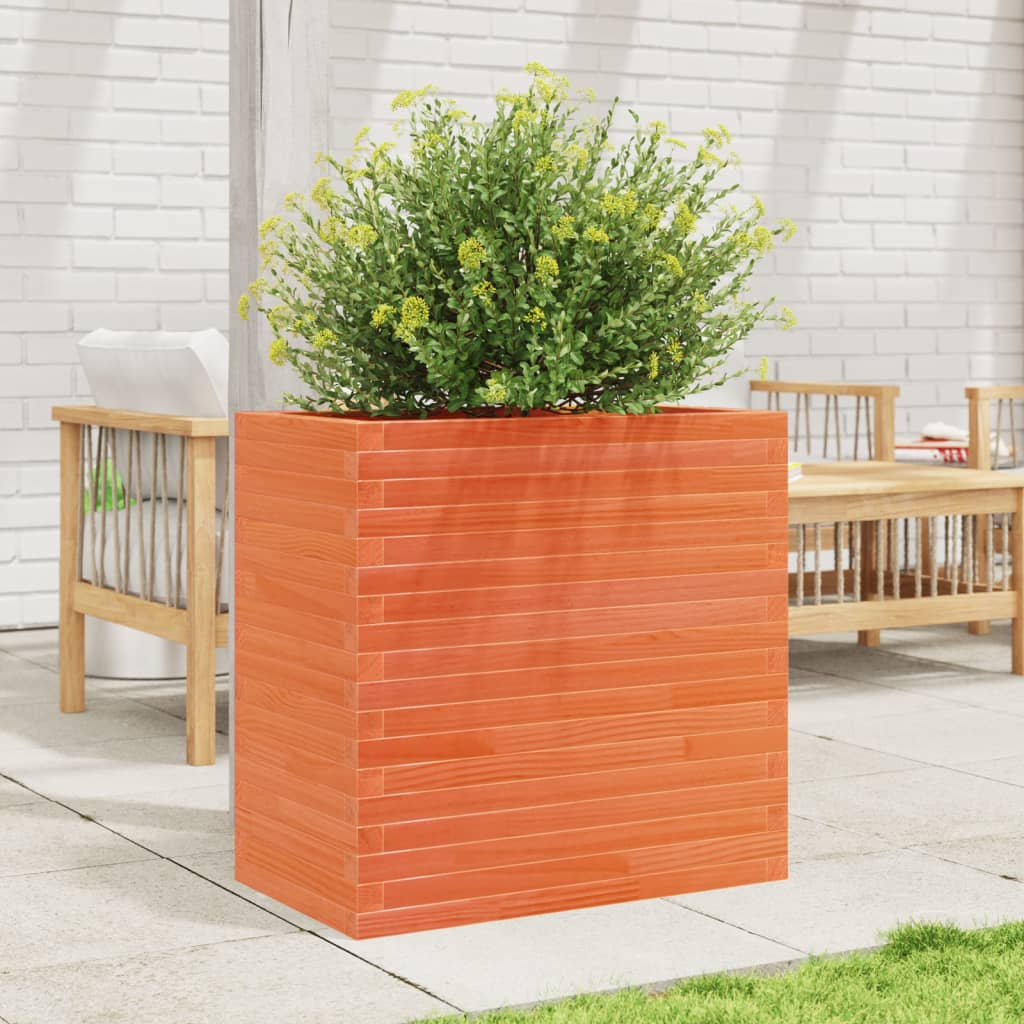 vidaXL Jardinera madera maciza de pino marrón cera 70x40x68,5 cm