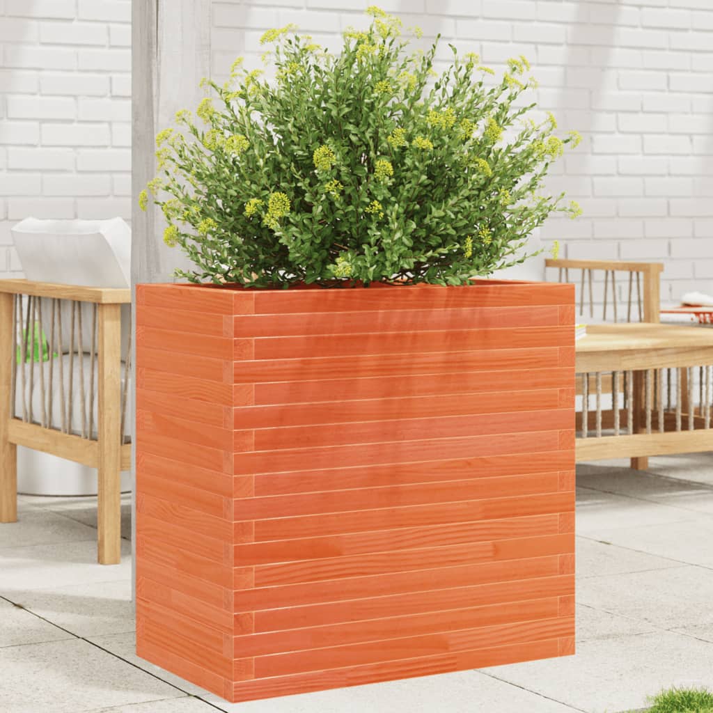 vidaXL Jardinera madera maciza de pino marrón cera 70x40x68,5 cm