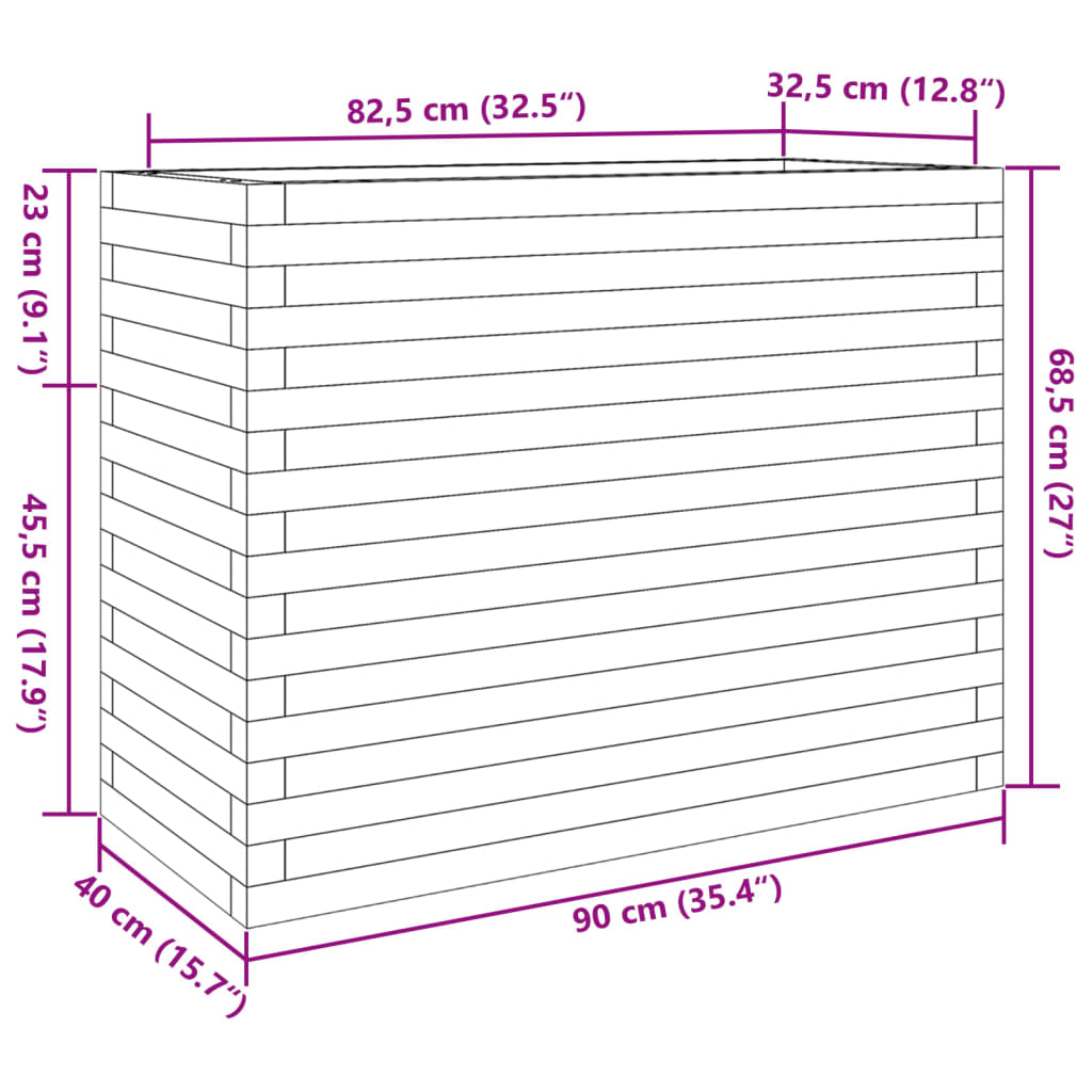 vidaXL Jardinera madera maciza de pino blanco 90x40x68,5 cm