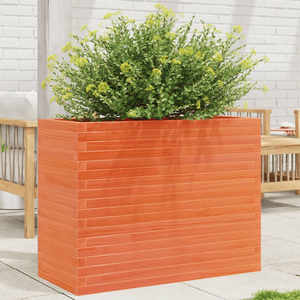 vidaXL Jardinera madera maciza de pino marrón cera 90x40x68,5 cm