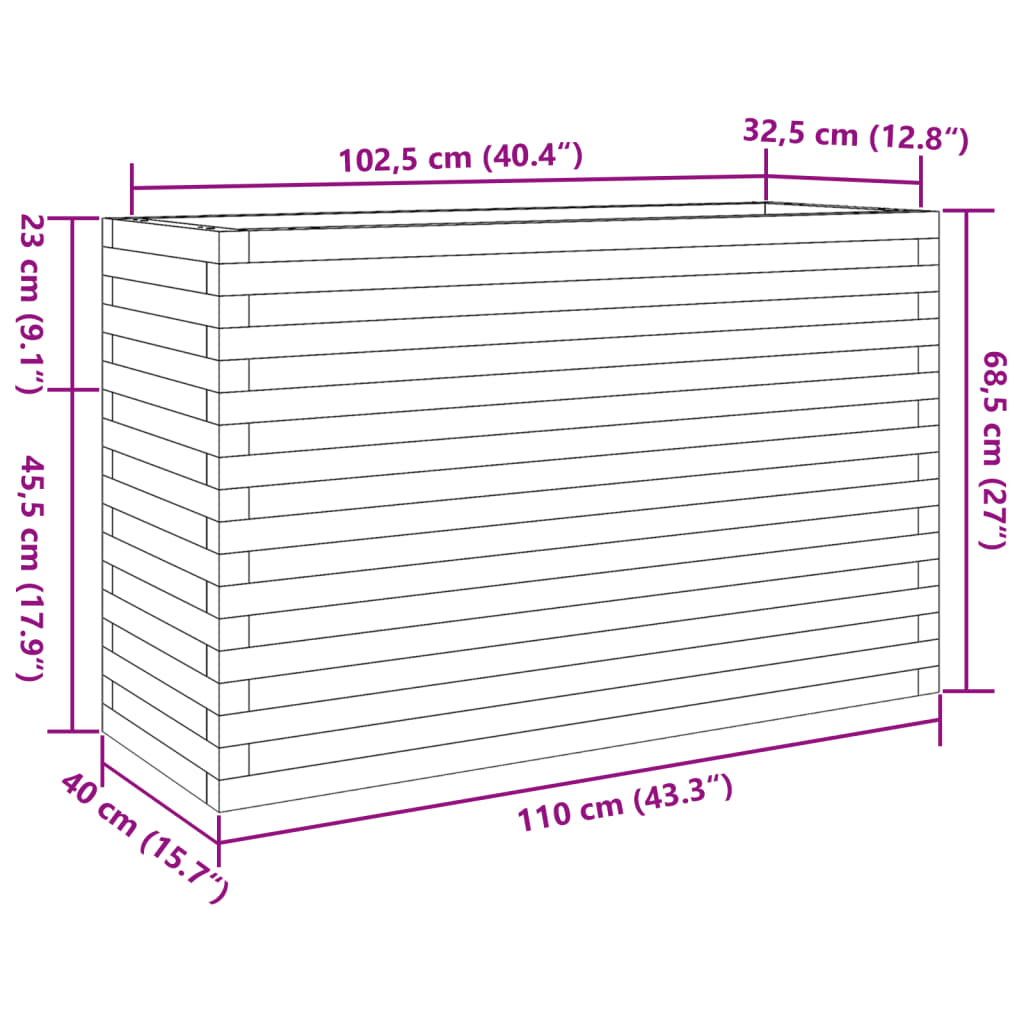 vidaXL Jardinera madera maciza de pino 110x40x68,5 cm