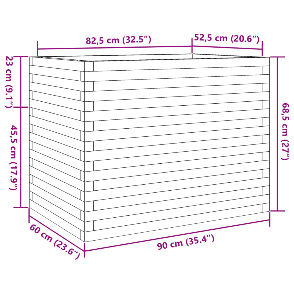 vidaXL Jardinera madera maciza de pino 90x60x68,5 cm