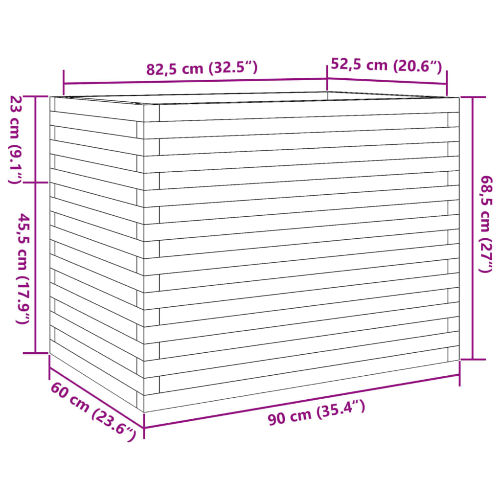 vidaXL Jardinera madera maciza de pino blanco 90x60x68,5 cm