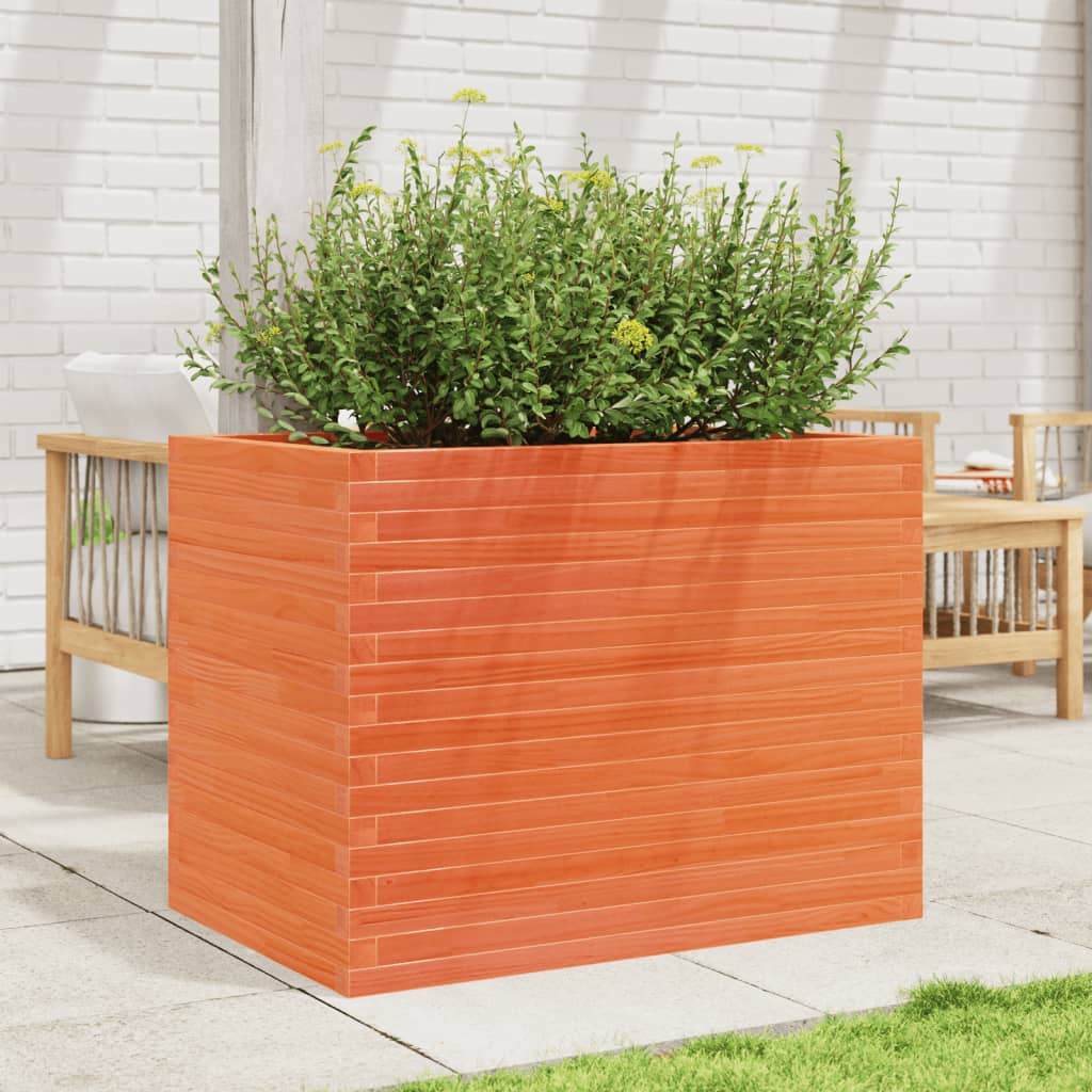 vidaXL Jardinera madera maciza de pino marrón cera 90x60x68,5 cm