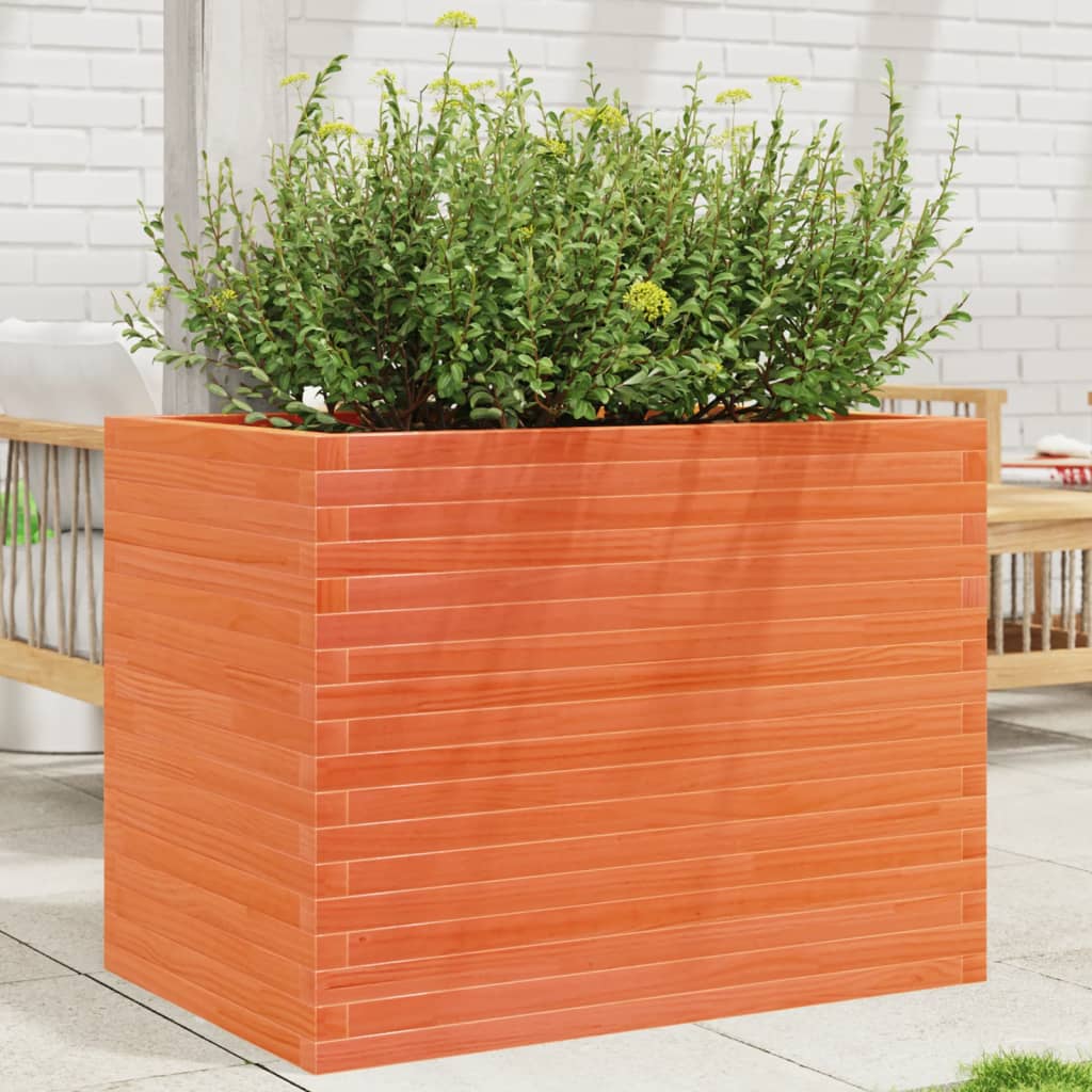 vidaXL Jardinera madera maciza de pino marrón cera 90x60x68,5 cm