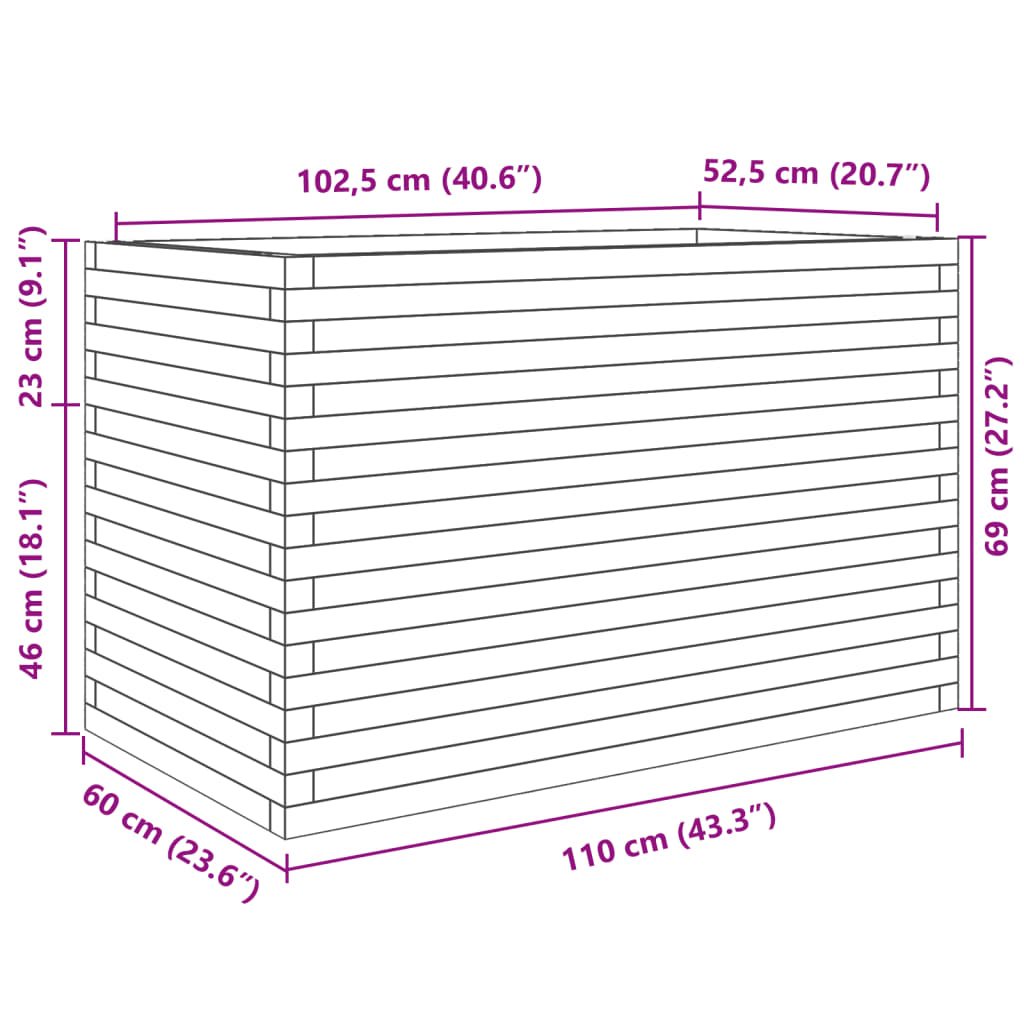 vidaXL Jardinera madera maciza de pino 110x60x68,5 cm