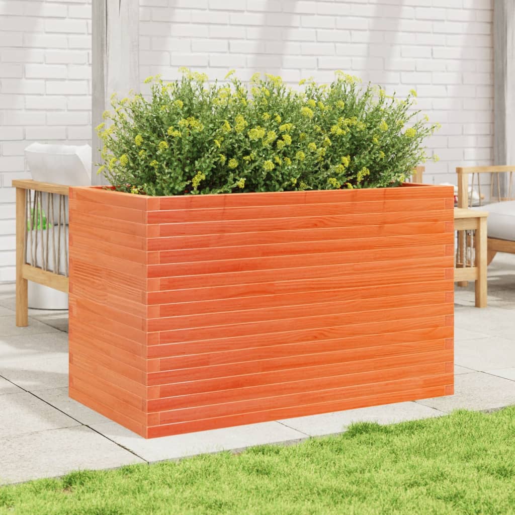 vidaXL Jardinera madera maciza de pino marrón cera 110x60x68,5 cm