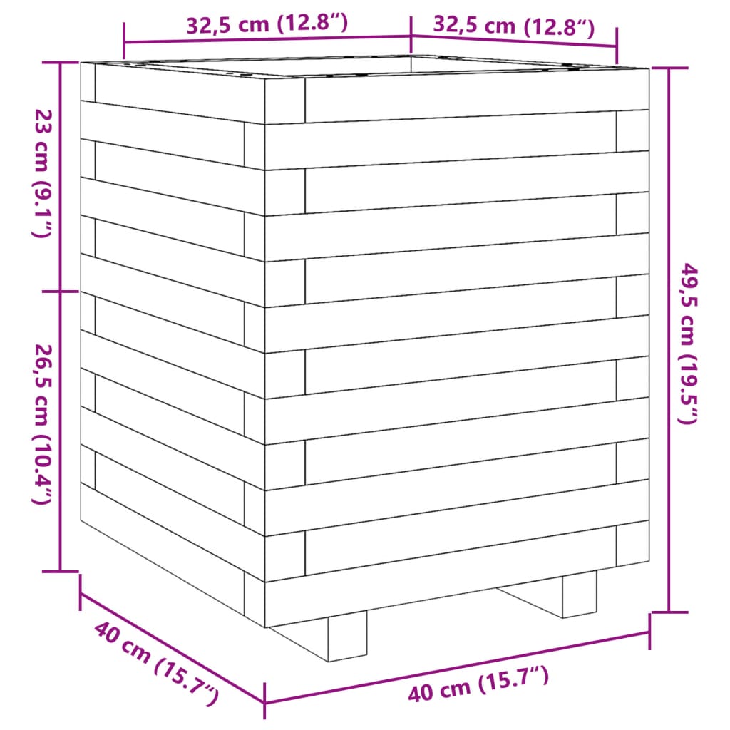 vidaXL Jardinera madera maciza de pino marrón cera 40x40x49,5 cm