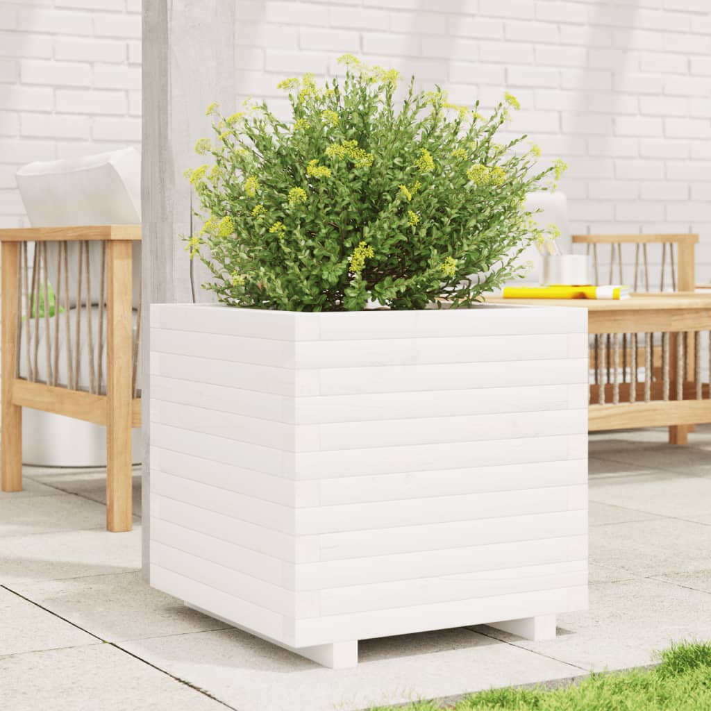 vidaXL Jardinera madera maciza de pino blanco 50x50x49,5 cm