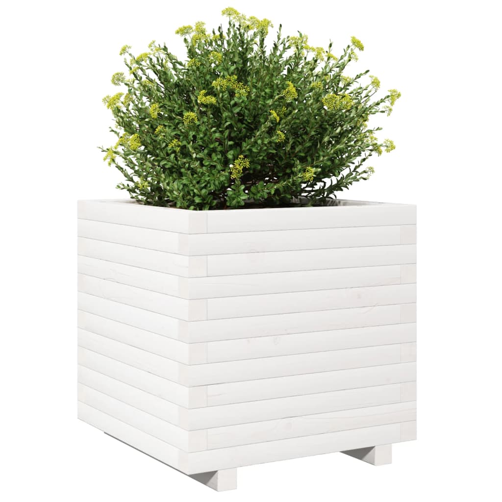 vidaXL Jardinera madera maciza de pino blanco 50x50x49,5 cm